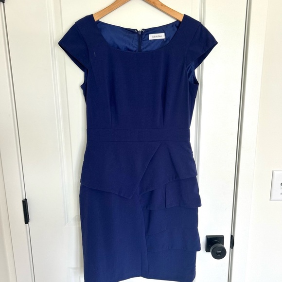 Calvin Klein Navy Ruffled Mini Dress Size 6 - Picture 1 of 4